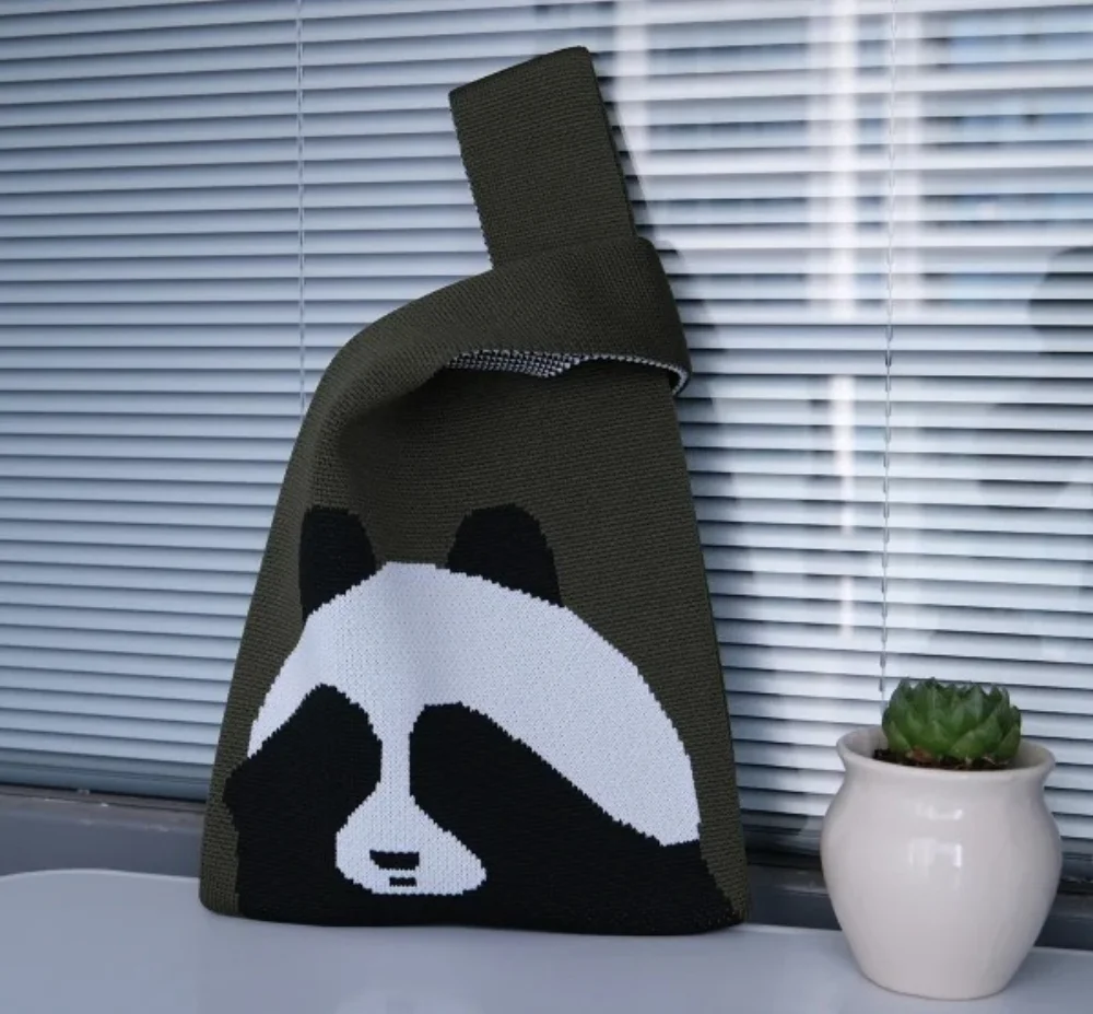 T-shirt style Panda design Fashion Handbags Nylon yarn Knitted Tote Bags For Women and girls - KT23A01-06 - Detail