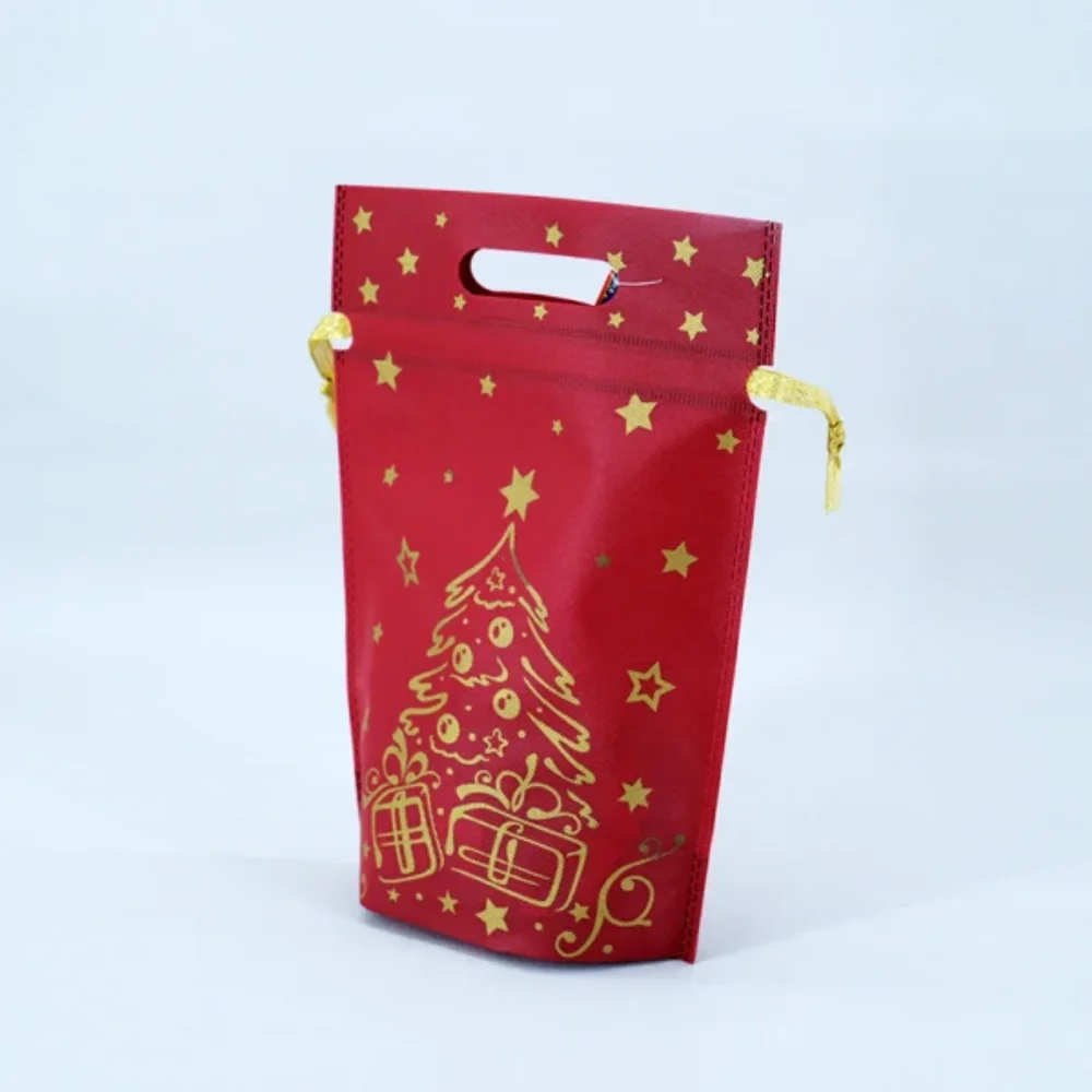 Christmas Golden printed promotional non woven D Cut bag for holiday - NW-21012G