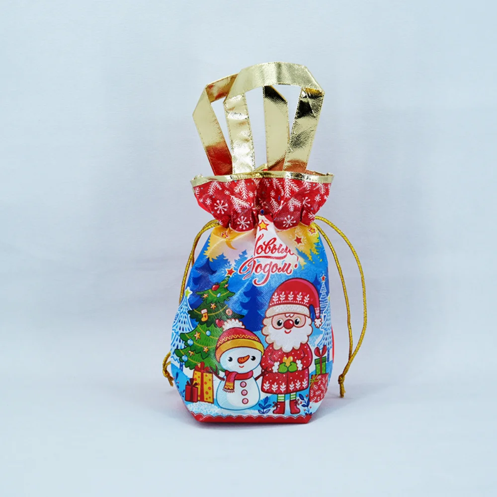Christmas Golden Handles promotional non woven drawstring bag for holiday - NWG-20045