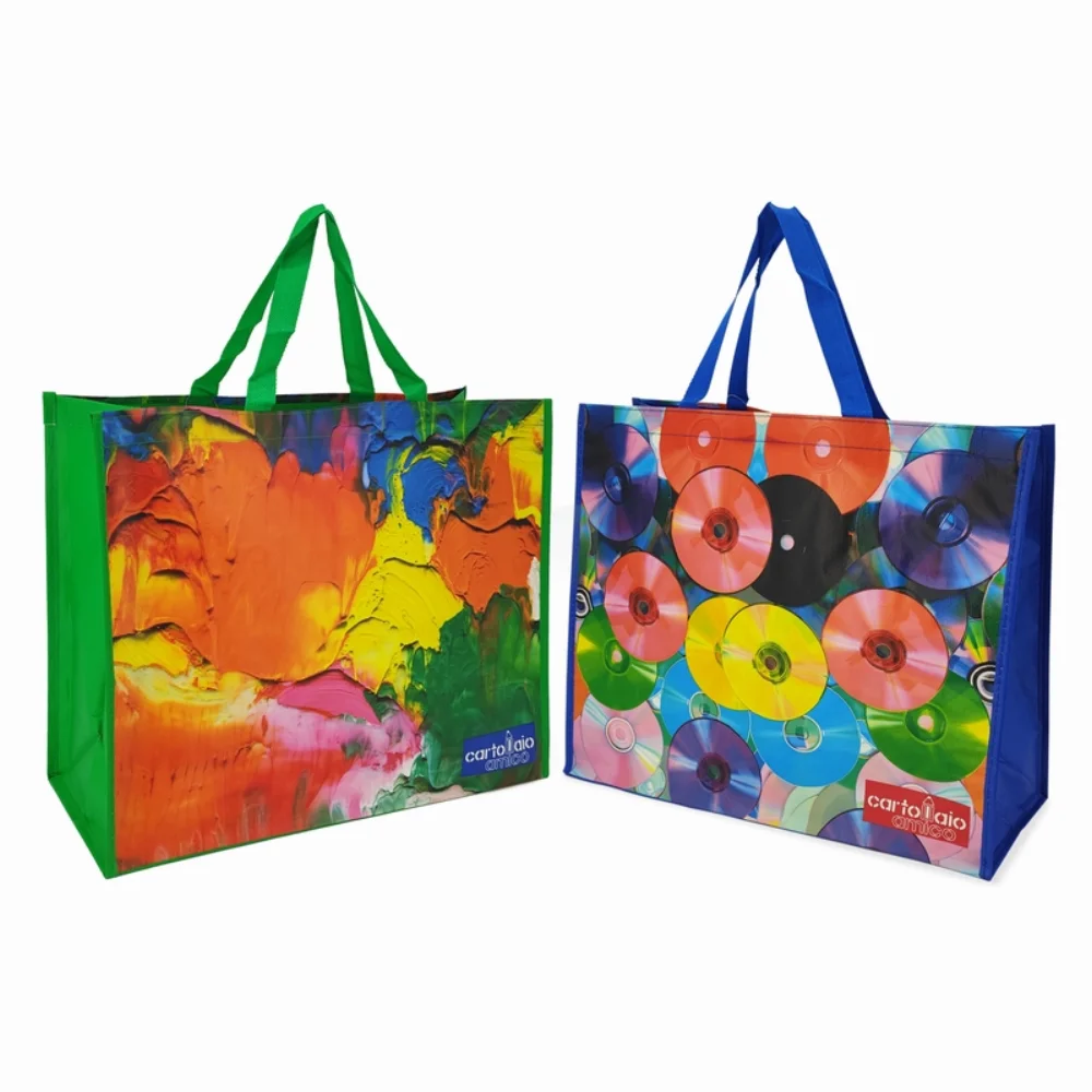 Promo full color printed woven polypropylene laminated pp woven matt recycle shopping bags customized - PW23R003