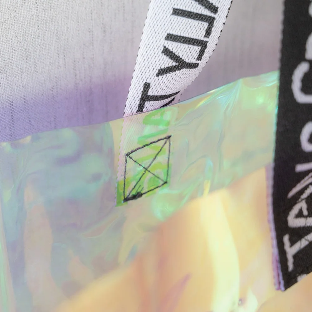 Custom logo printing webbing Handles Laser Transparent Hologram Clear PVC Tote Bag - RG23PV02 - Detail