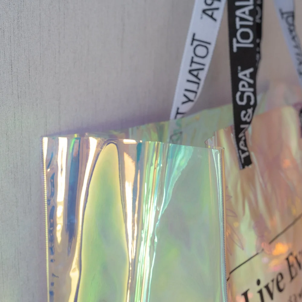 Custom logo printing webbing Handles Laser Transparent Hologram Clear PVC Tote Bag - RG23PV02 - Detail