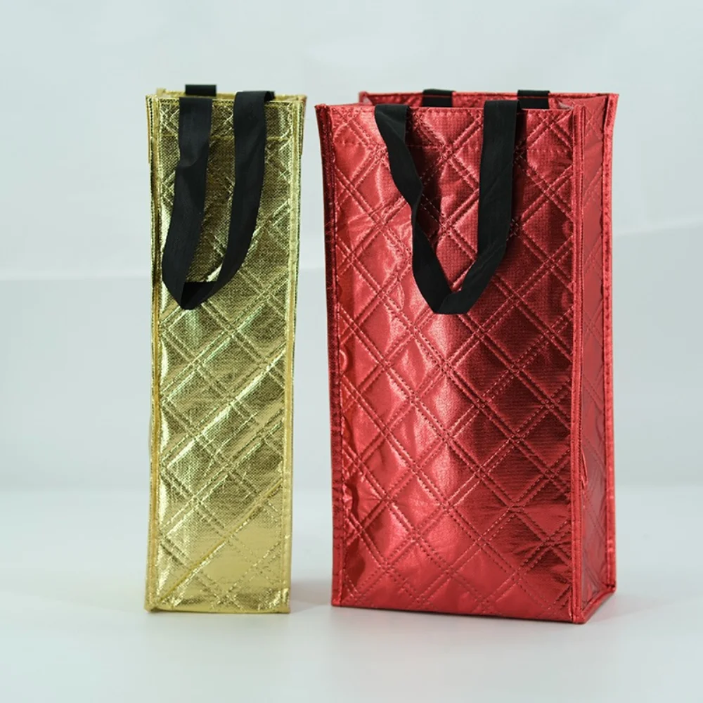Reusable Golden laminated PP Non Woven Tote Gift Wine for one two Bottle Bags - WB-1806